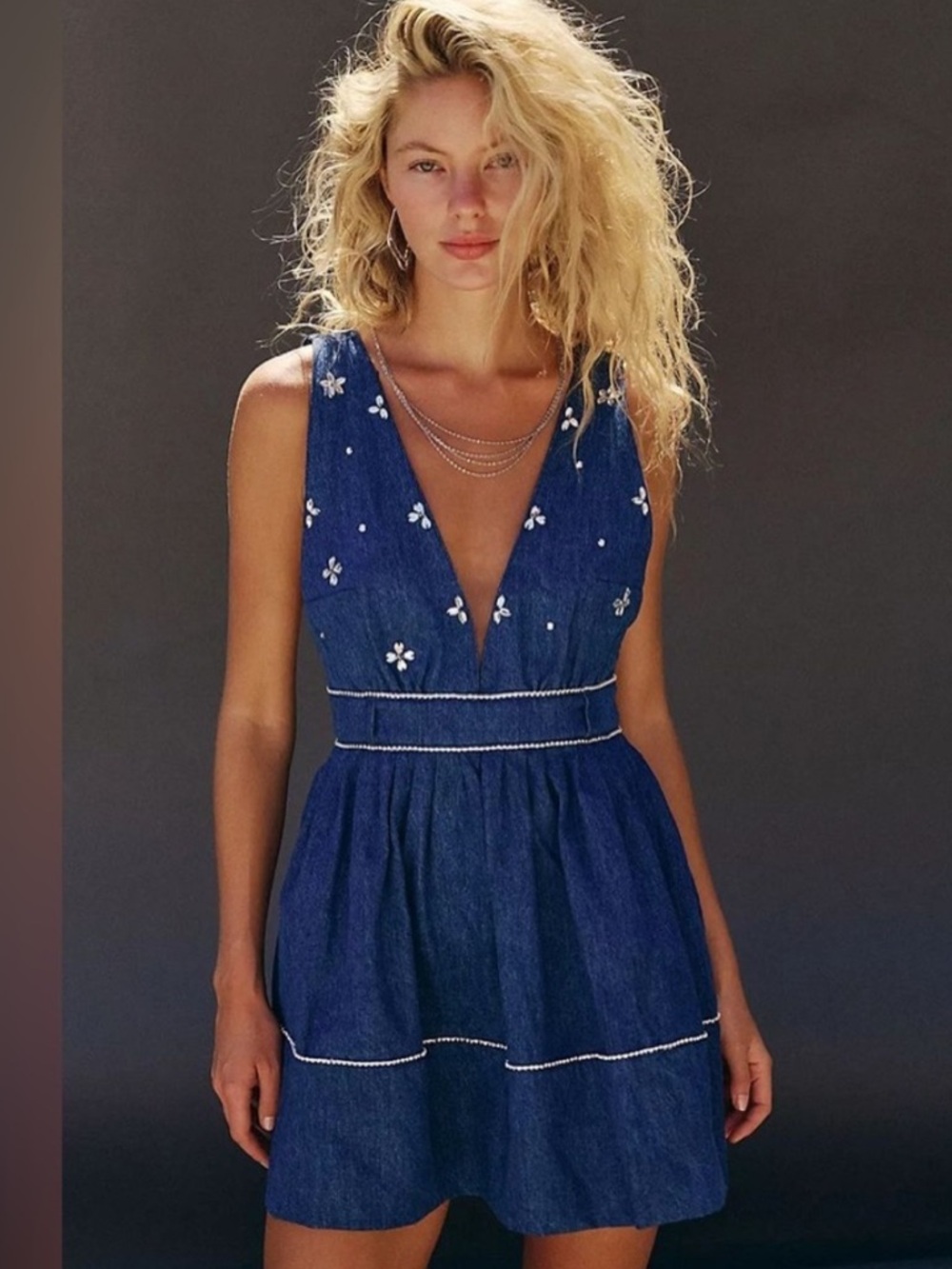 Free People Aultry Embellished Denim Dress